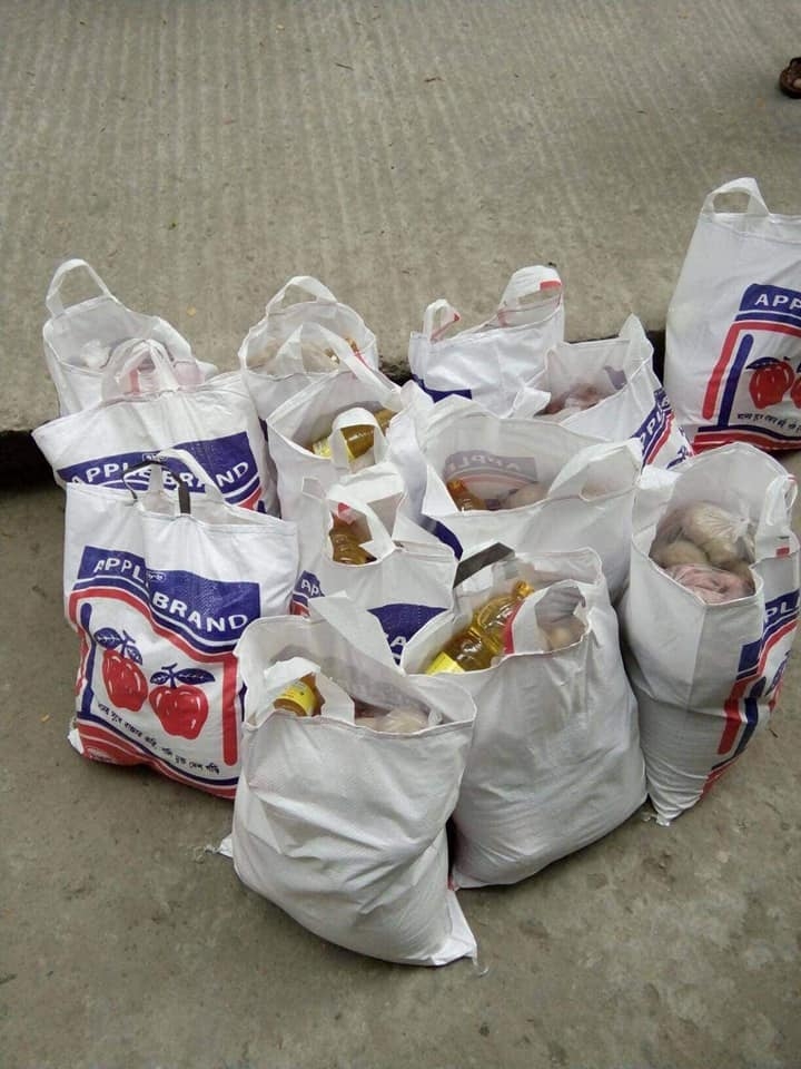 Packed food bags ready for distribution