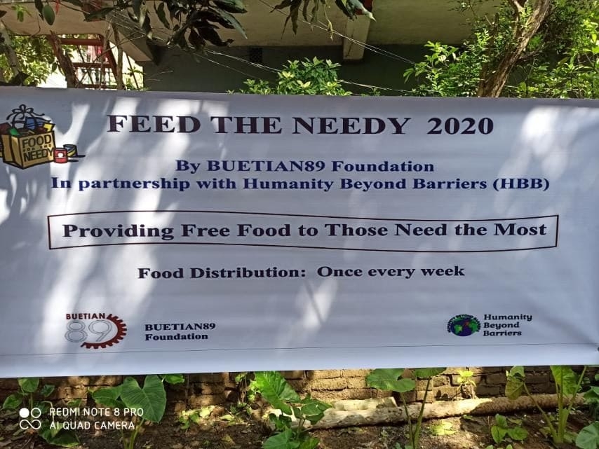A Feed the Needy 2020 banner displayed outdoors