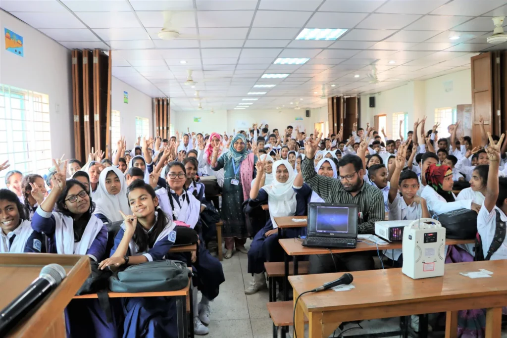 Students participating together in a workshop