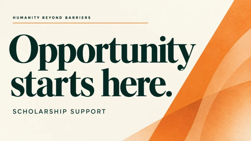 Editorial banner about school scholarships for HBB, using abstract shapes and typography; not a documentary photograph.