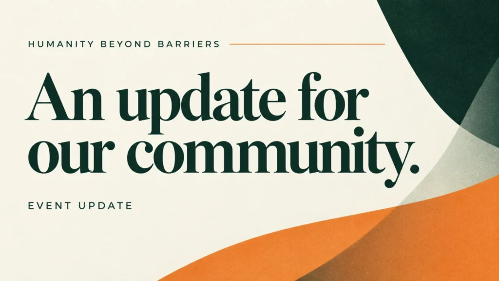 Editorial banner about 2020 gala postponed during covid-19 for HBB, using abstract shapes and typography; not a documentary photograph.