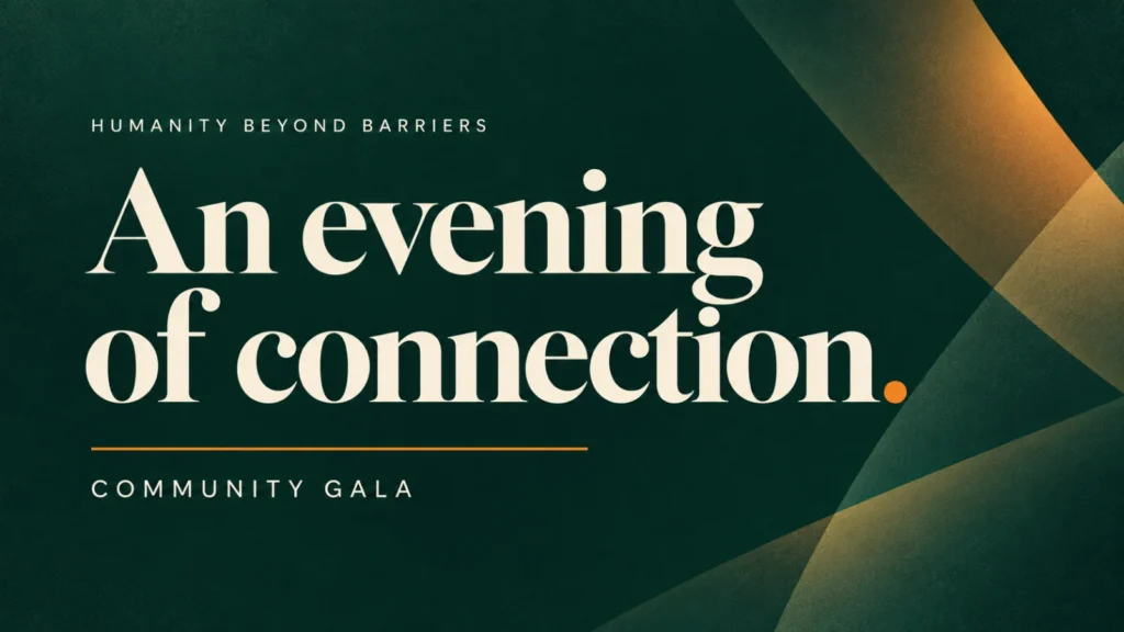 Editorial banner about community gala music and celebration for HBB, using abstract shapes and typography; not a documentary photograph.