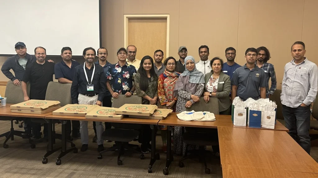 A volunteer appreciation group gathered indoors