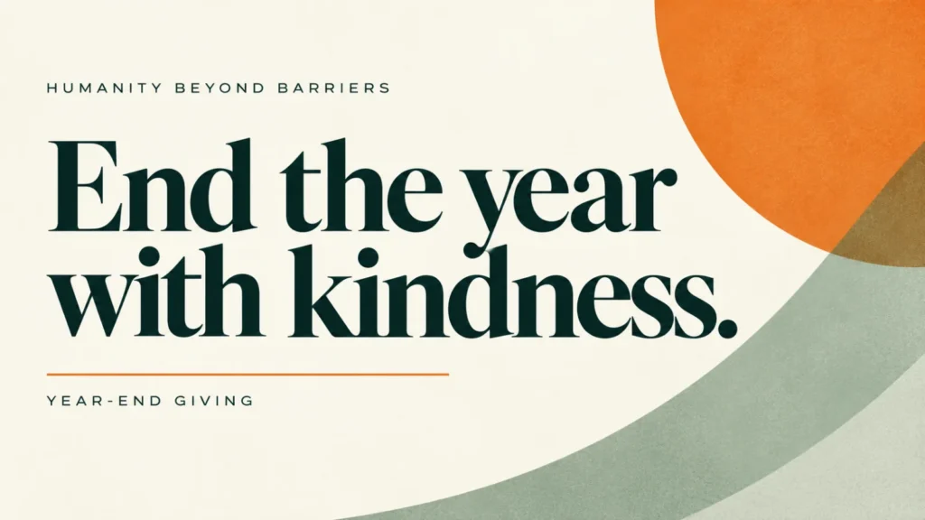 Editorial banner about year-end community support for HBB, using abstract shapes and typography; not a documentary photograph.